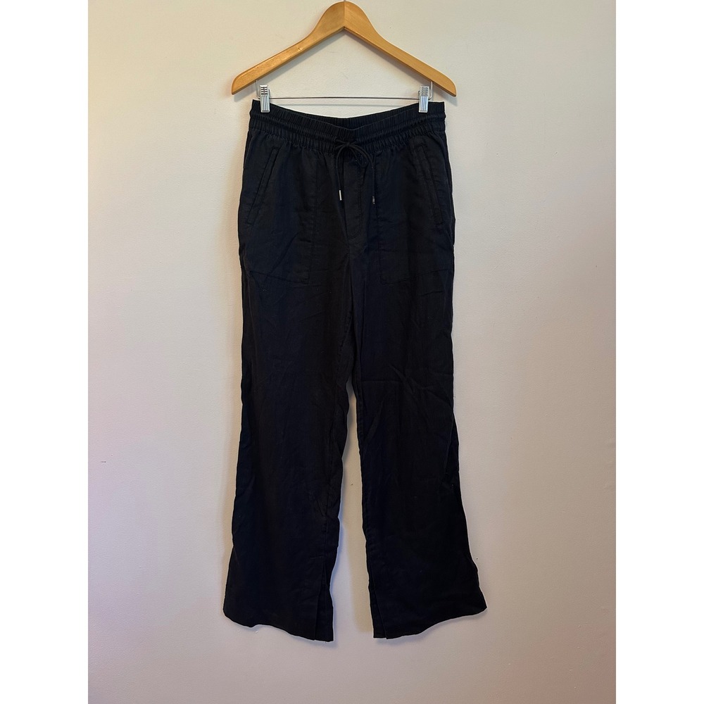 Athleta Black Linen Wide Leg Drawstring Pants | Size Medium Tall
